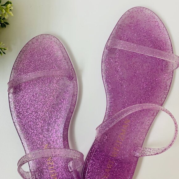 Stuart Weitzman WomensSawyer Slide Glittery Rubber Jelly Sandal 8B in India Pink - Picture 3 of 8
